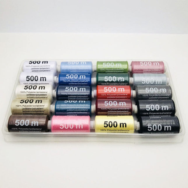 Crelando Sewing Machine Thread - 20 reels x 500m Colourfast 2 Ply Thread Mixed