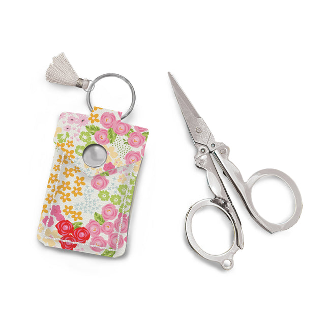 Folding Scissors Keychain w/ Leather Pouch